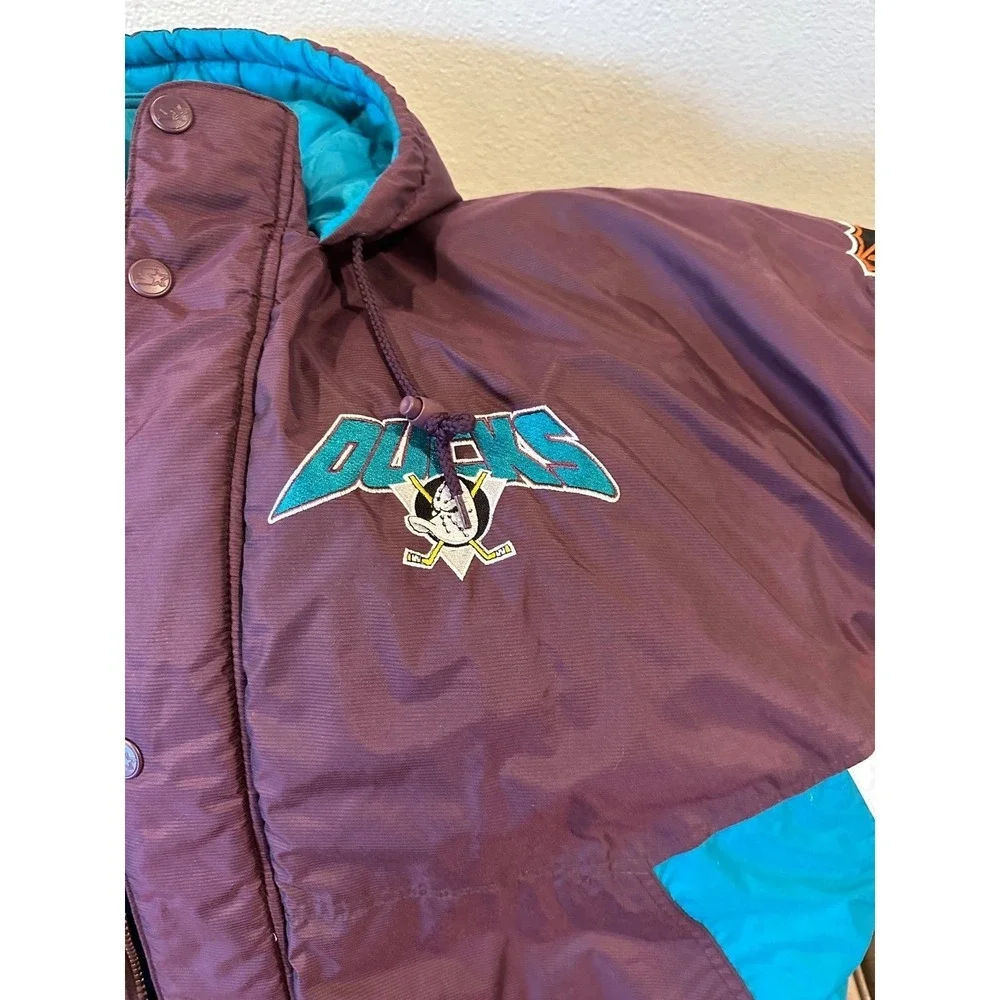 Starter Mighty Ducks Jacket Mens XXL Purple Teal Excellent Vintage NHL Puffer - Picture 2 of 8